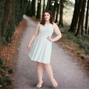 Torrid Lace & Chiffon Fit & Flare Halter Skater Dress Mint Green Size 26